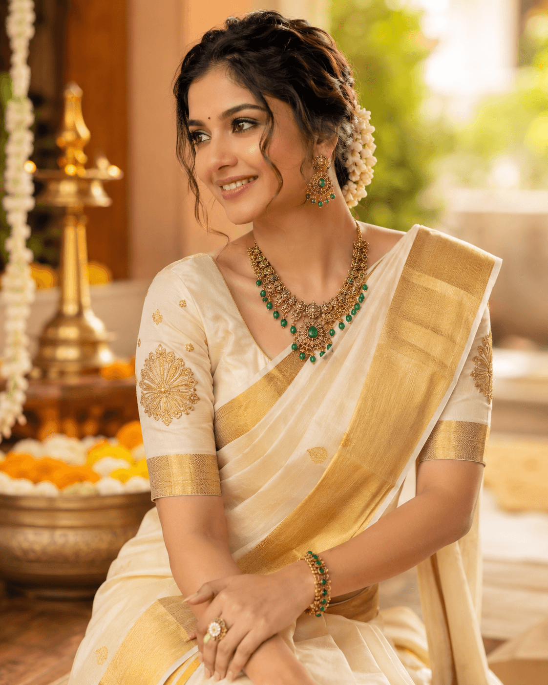 Elvarra Onam jewellery with kasavu styling