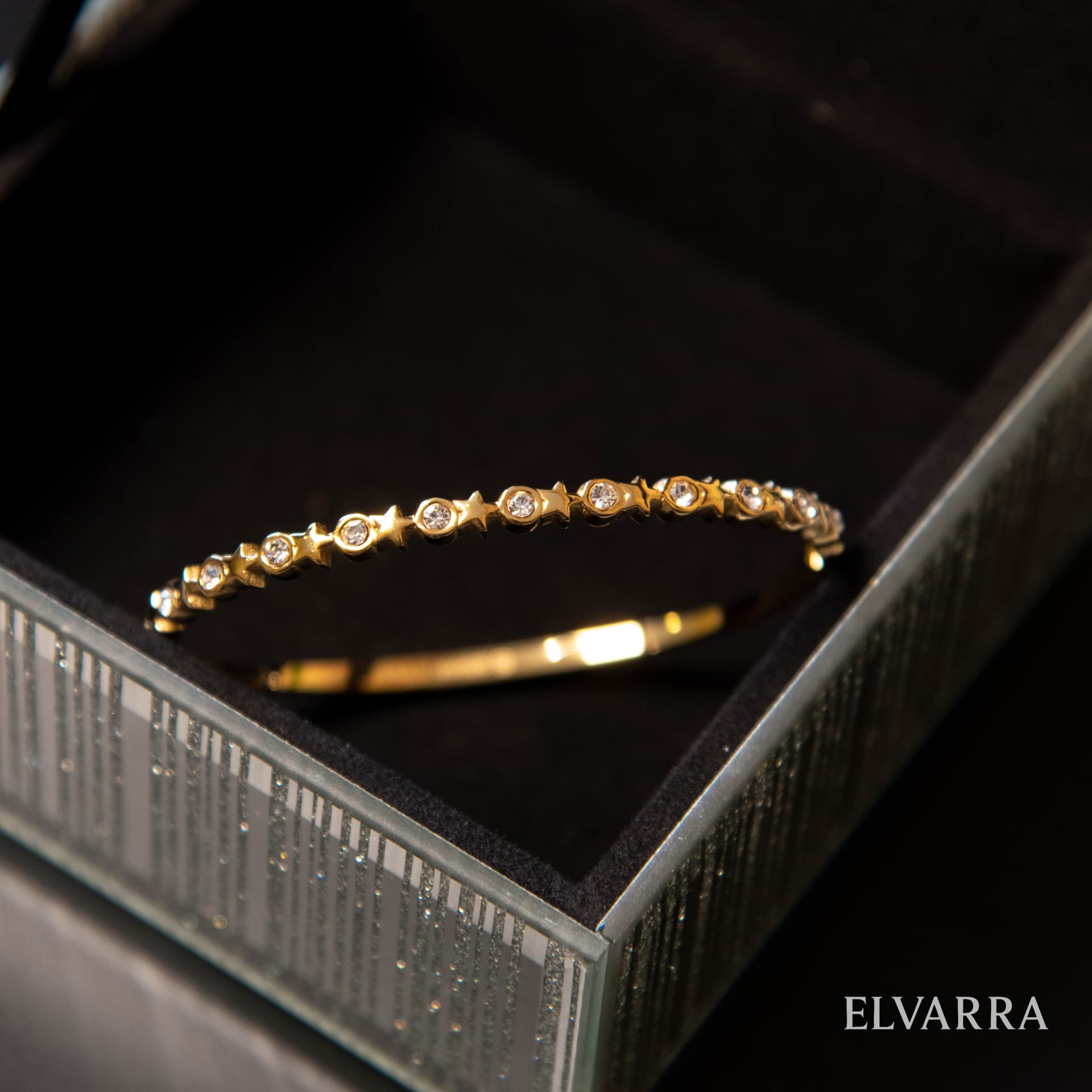 Stainless Steel Gold-color Plated Geometric Trendy Bangle  Interval Zircon size 2.4 (2.25 inch)