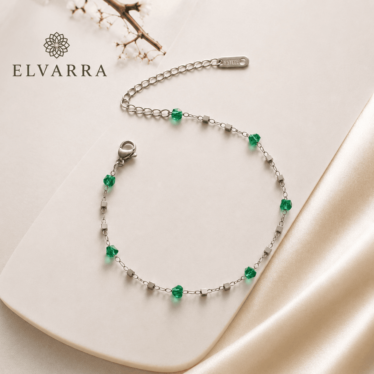Emerald Bead Stainless Steel Bracelet