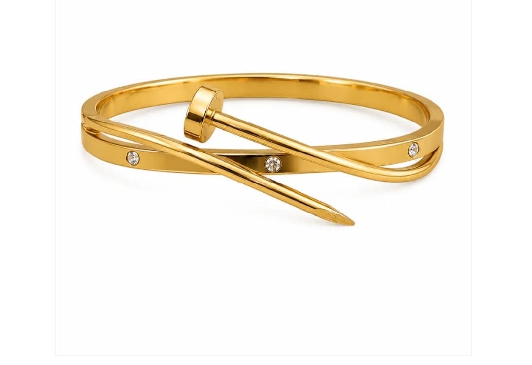 Gold Open Cuff Bracelet – Elegant Anti-Tarnish Bracelet with Stone Details Size 2.6