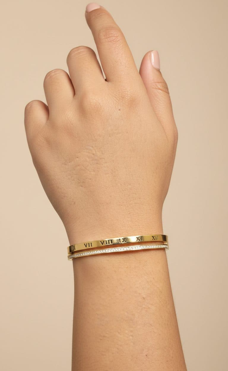 Roman Number Gold Plated Bracelets Stainless Steel size 2.6 (2.37 inch) - alternate