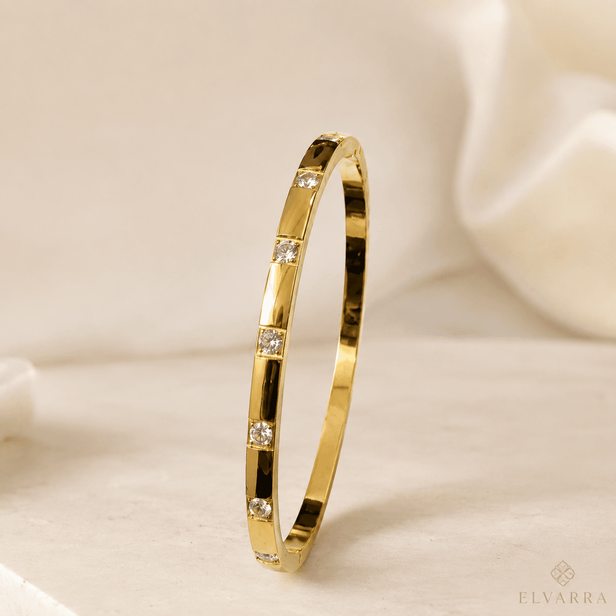 Gold Crystal Stainless Steel Bangle Size 2.6
