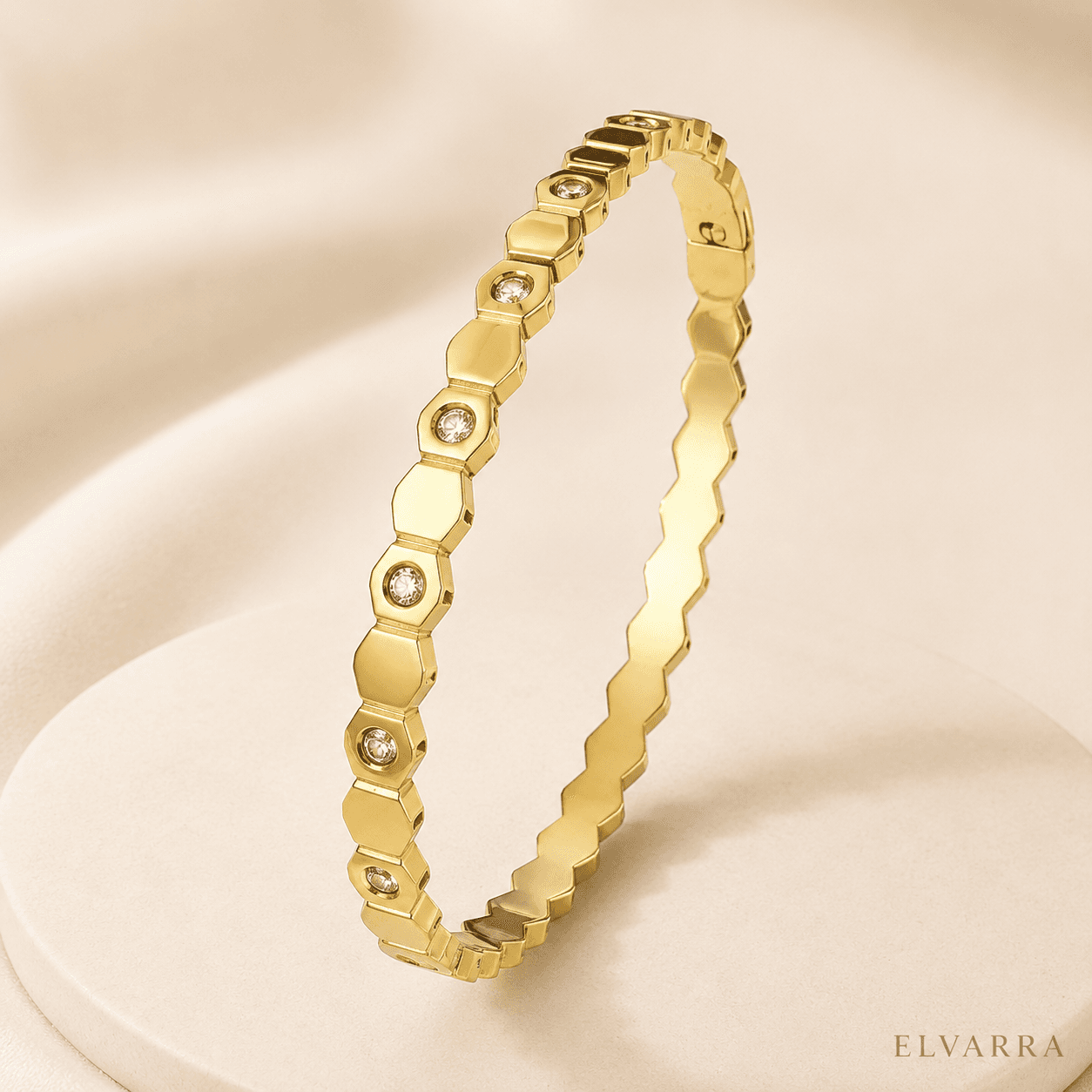 Hexa Crystal Gold Bangle | Anti Tarnish Size 2.6